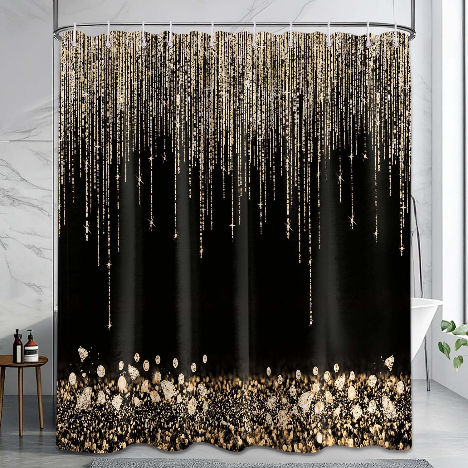 Home Bathroom Spa - Rideau de Douche Luxueux Noir Imperméable