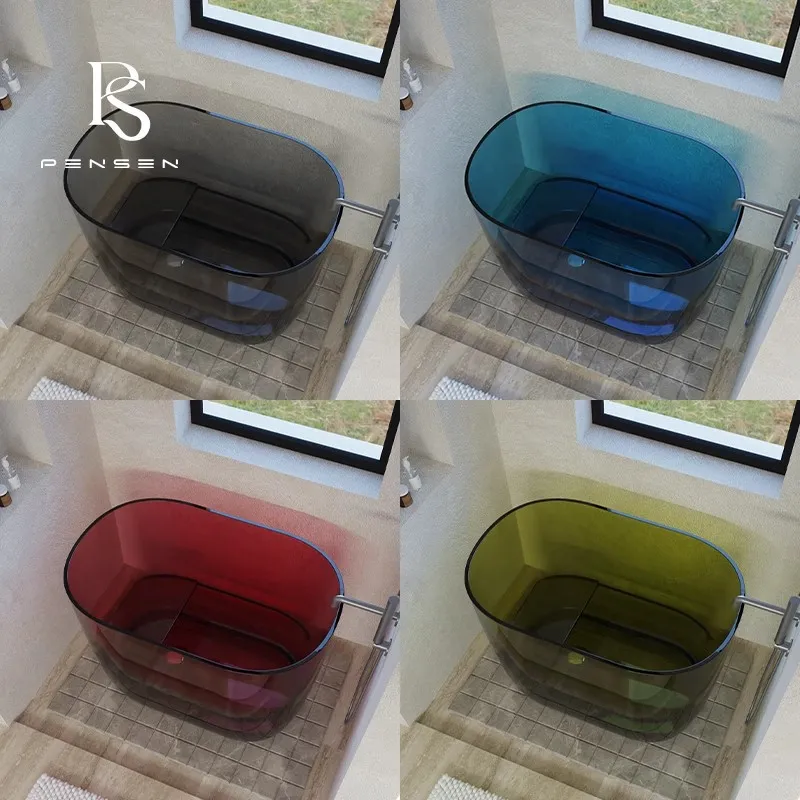 Home Bathroom Spa - Baignoire autoportante en résine transparente, profonde