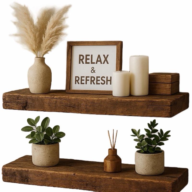 Home Bathroom Organizer - 2 étagères flottantes en bois rustique,