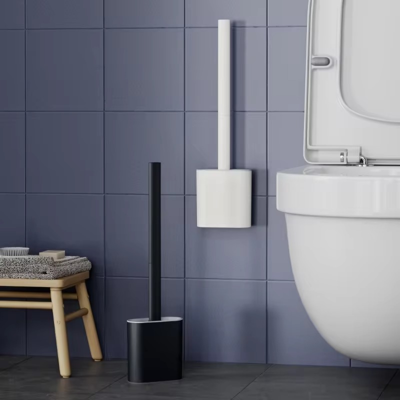 Home Bathroom Cleaning - Brosse de toilette murale noire en