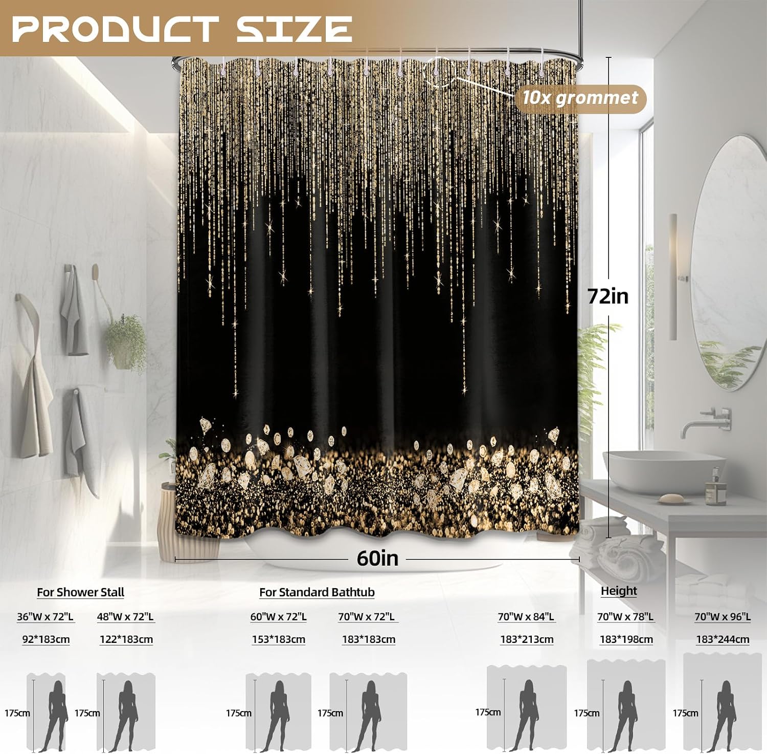 Rideau de Douche Luxueux Noir  - Home Bathroom Spa avis et prix