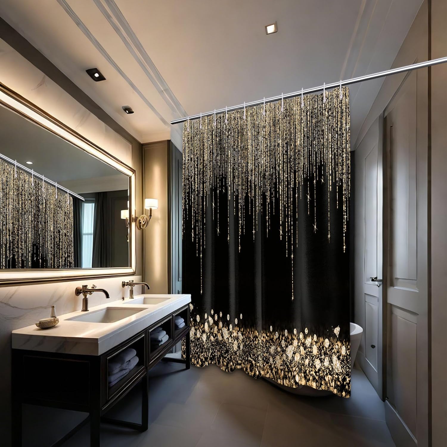 Rideau de Douche Luxueux Noir  - Home Bathroom Spa avis et prix